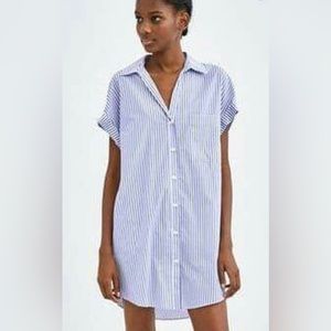 Zara trf Short Sleeve Oxford Stripe Button Front Mini Shirt Dress or Tunic